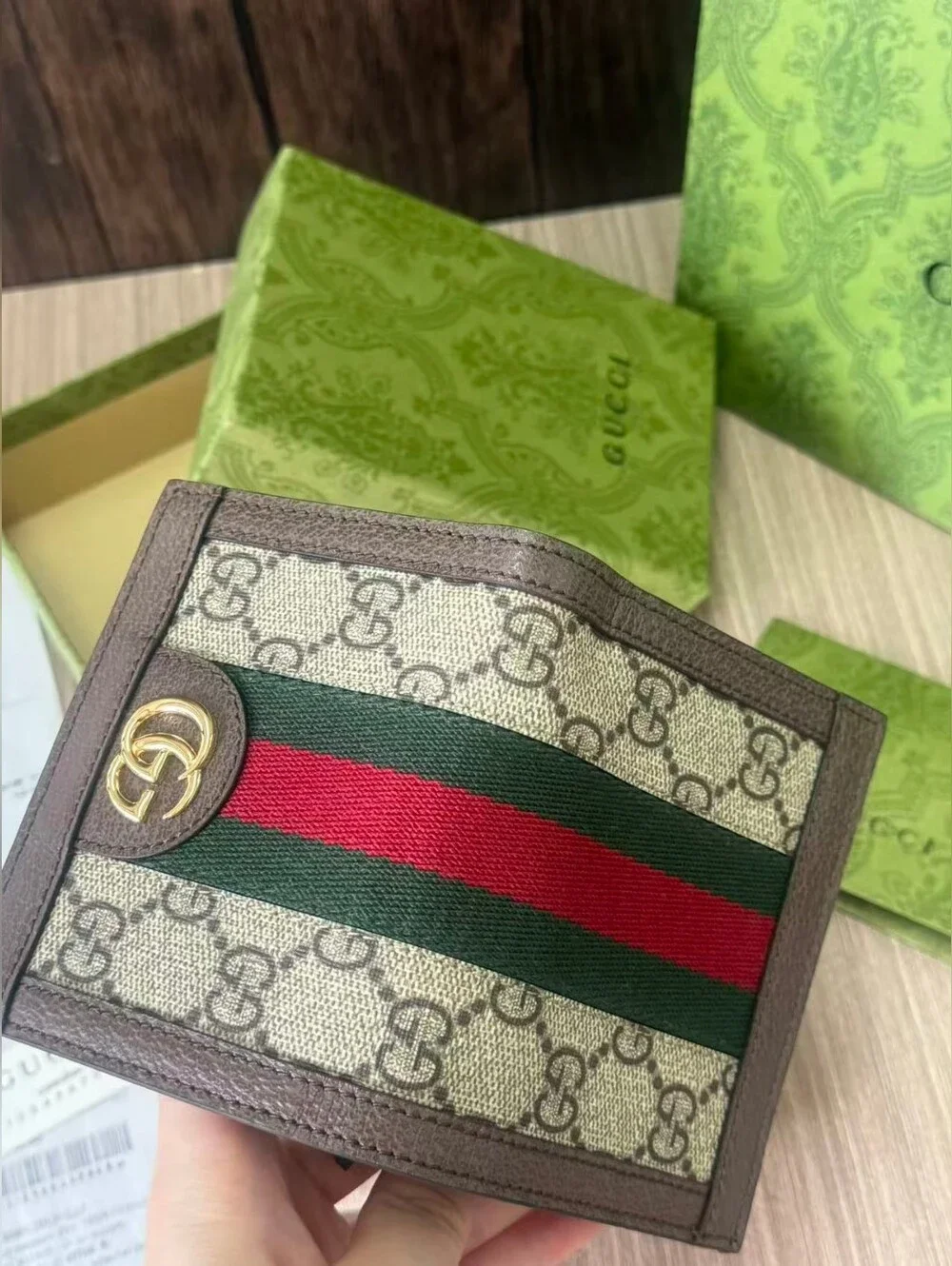 Gucci GG Supreme Canvas Mini Wallet with Web Stripe